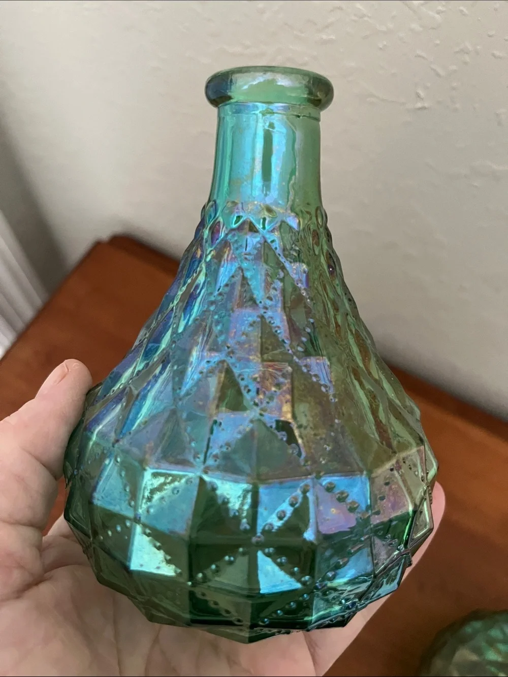 Vintage Carnival Glass quilted Iridescent Pattern Choice of Blue or Green